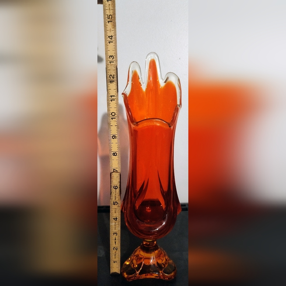 Vintage Viking Glass 13.5” Swung Vase Orange MCM Epic Drape 3-Toed Persimmon - Picture 10 of 12